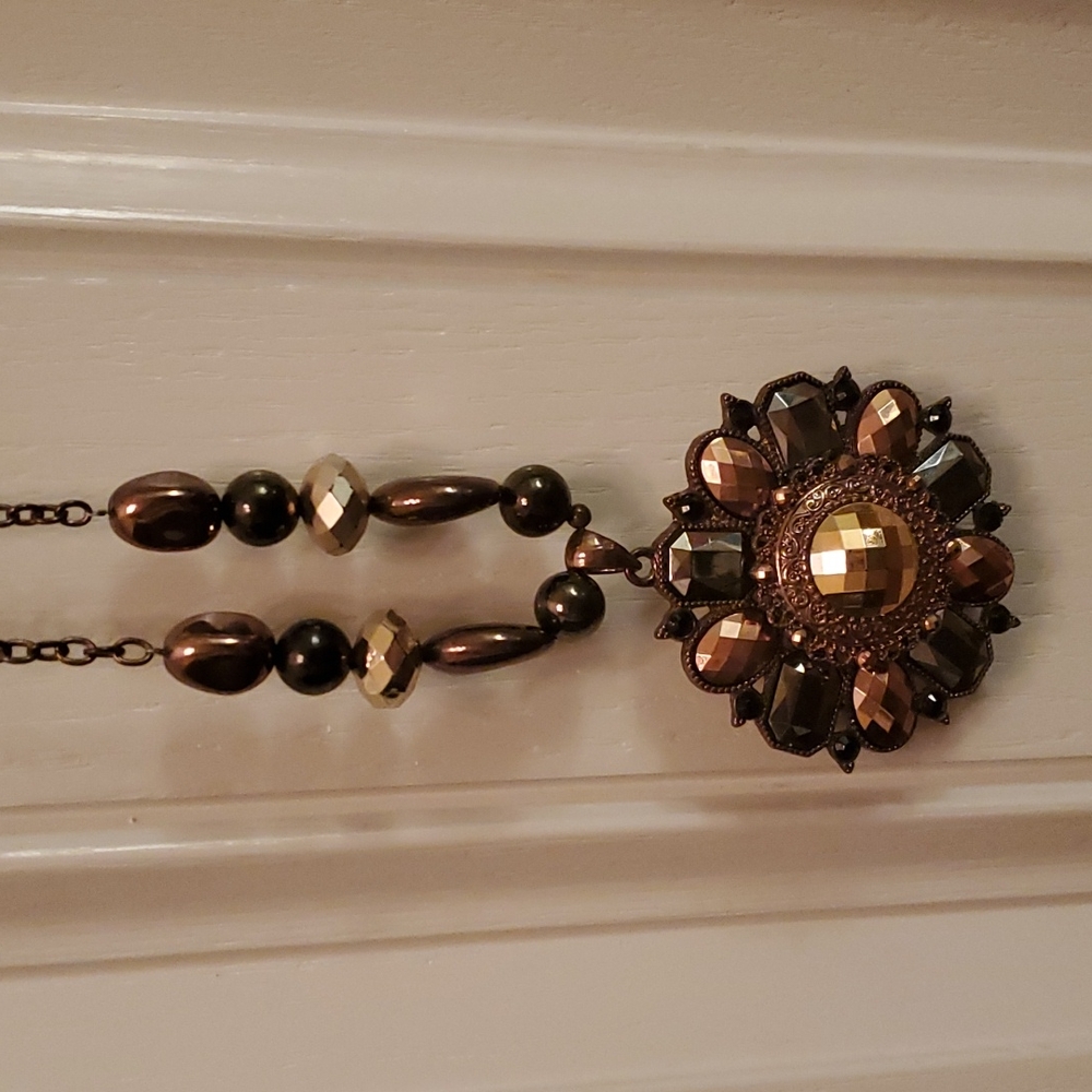 Costume Necklace - large metallic pendant